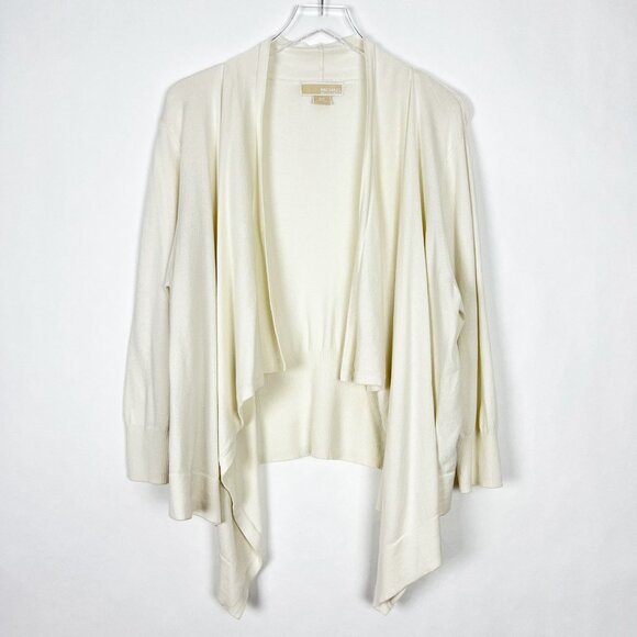 Michael Kors Sweater Womens 2X Ivory Open-Front Asymmetrical Waterfall Cardigan - Picture 1 of 11